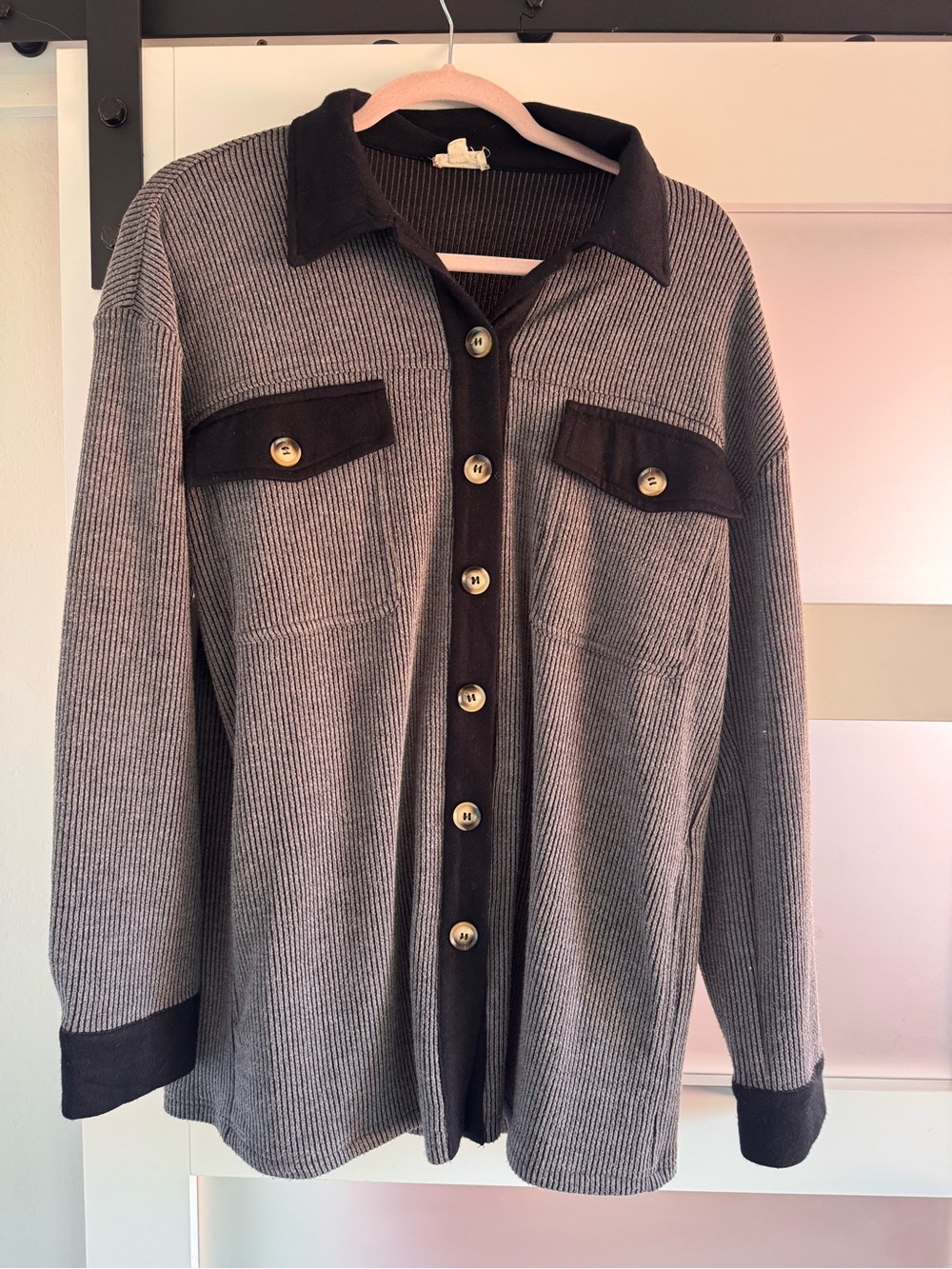 Gray Contrast-Trim Button-Up
